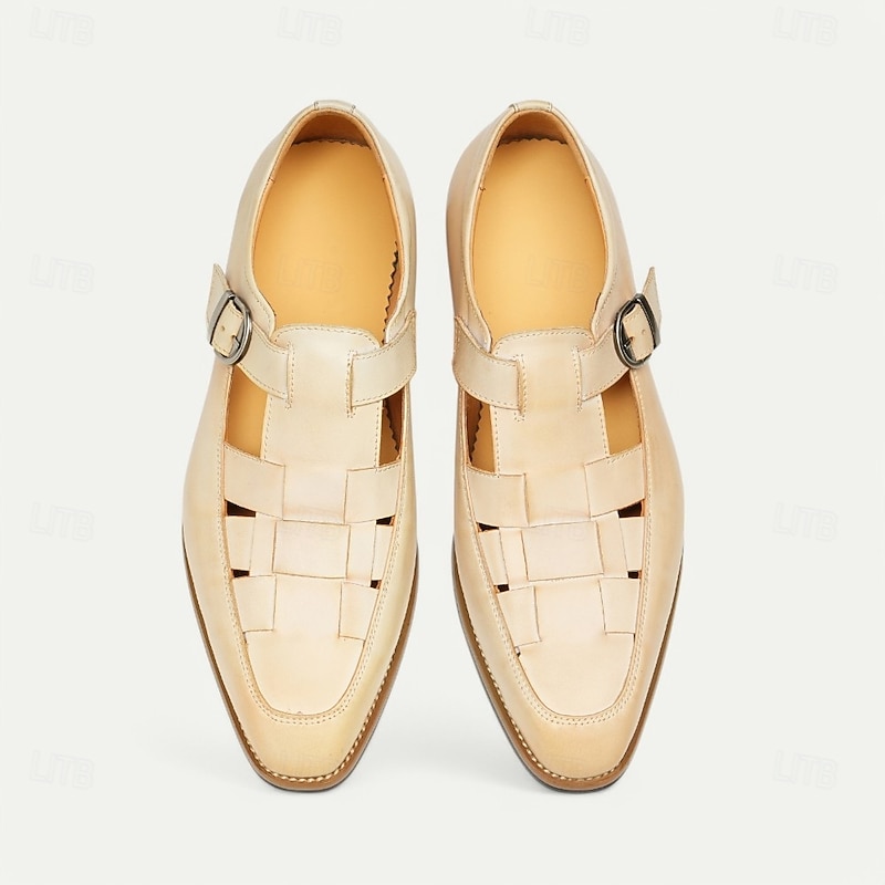 Men's Chic White Leather Monk Strap Shoes - Stylish Choice for Summer Weddings and Formal Events4