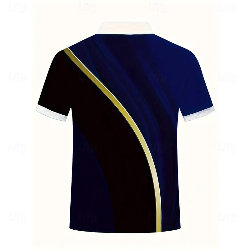 Men's Geometic Line Zip Polo Short Sleeve Turndown Casual Daily Outdoor Dailywear Athleisure Zipper Summer Robin's Egg Blue2