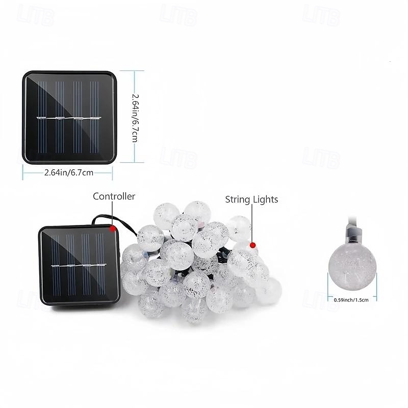 2 Pcs 5M-20Leds Outdoor Solar Lights Bubble Ball Light String Colorful Light Wedding Festival Christmas Halloween Dinner Party Camping Tent Atmosphere Decoration Light String3