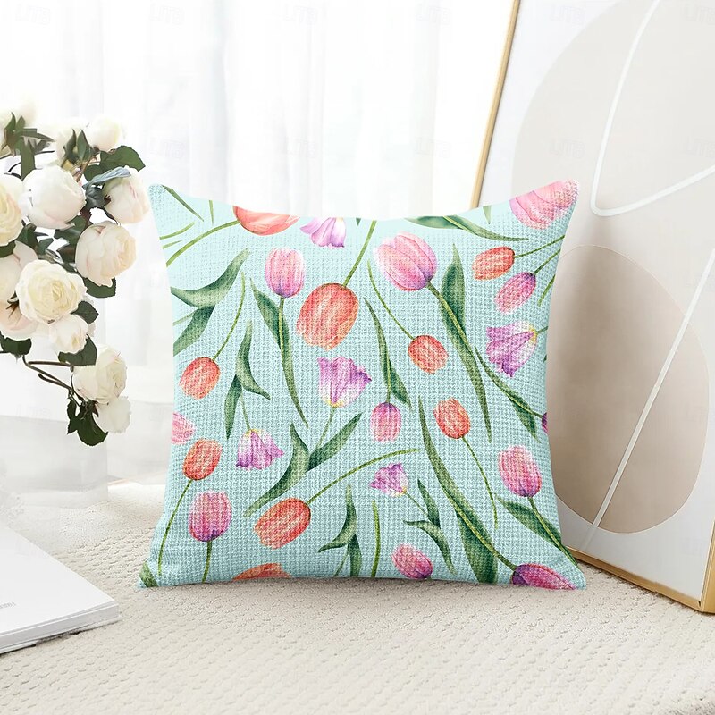 Floral Tulips Decorative Toss Pillows Cover 1PC Soft Square Couch Cushion Case Pillowcase for Bedroom Livingroom Sofa Chair4
