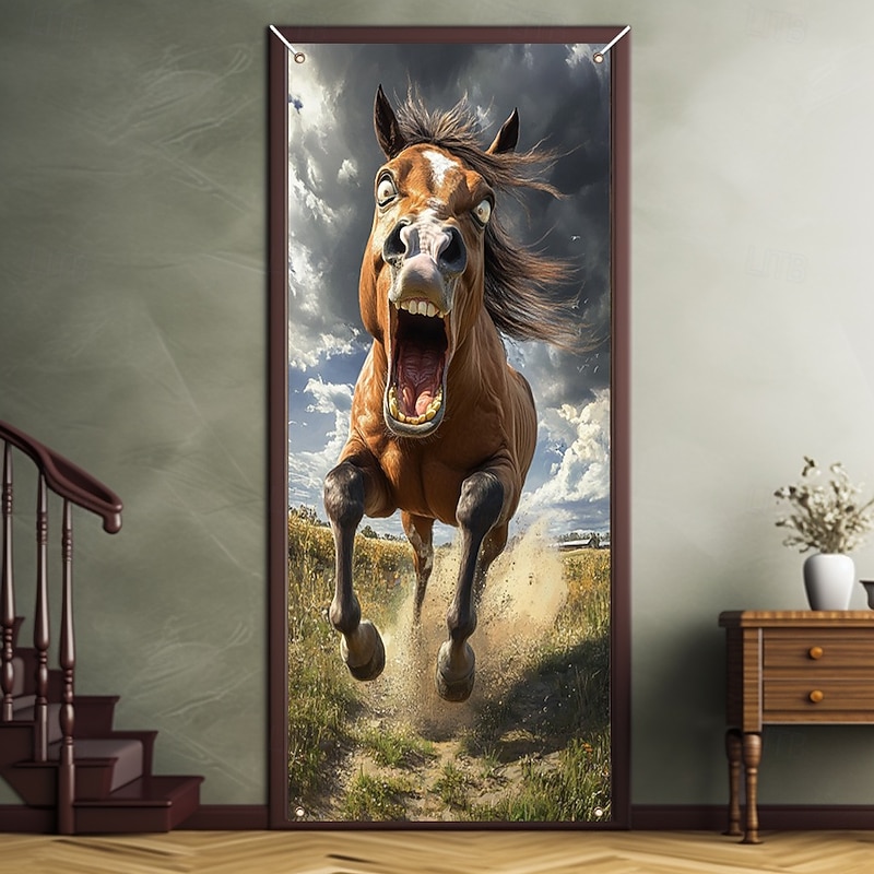 Funny Animal Door Decorations Door Covers Horse Door Tapestry Door Curtain Decoration Backdrop Indoor/Outdoor Door Banner for Front Door Farmhouse2