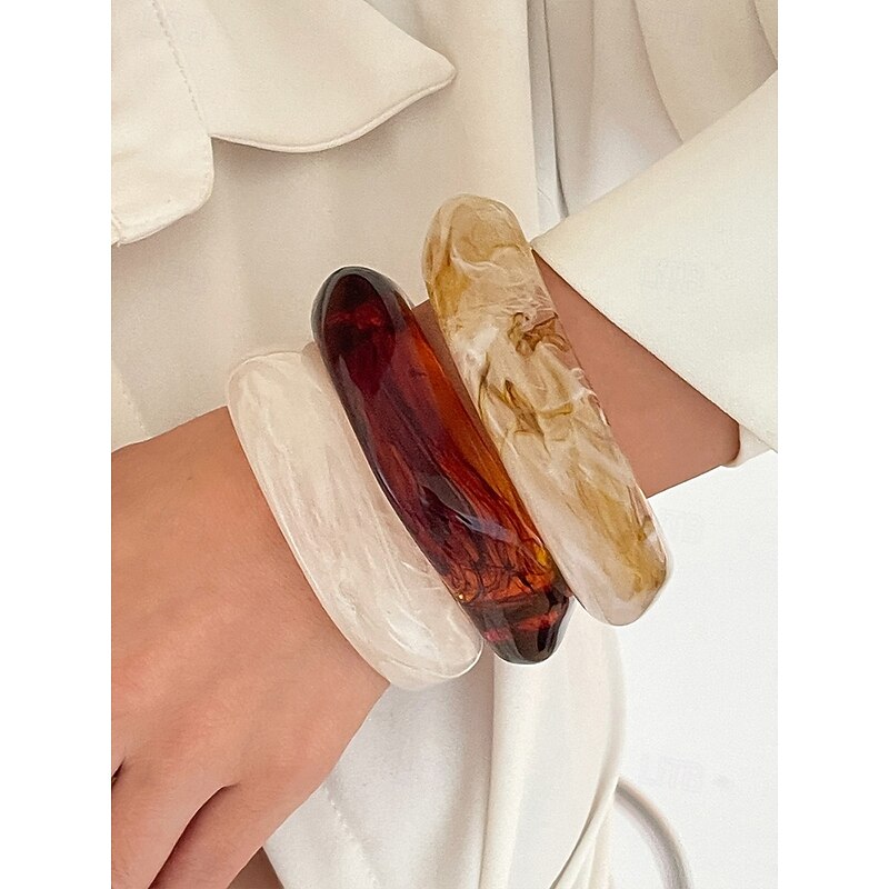 Women's Bohemian Smudge Marbled Acrylic Bracelet - Stylish and Unique - Perfect for Beach Vacations, Daily Wear and Casual Parties