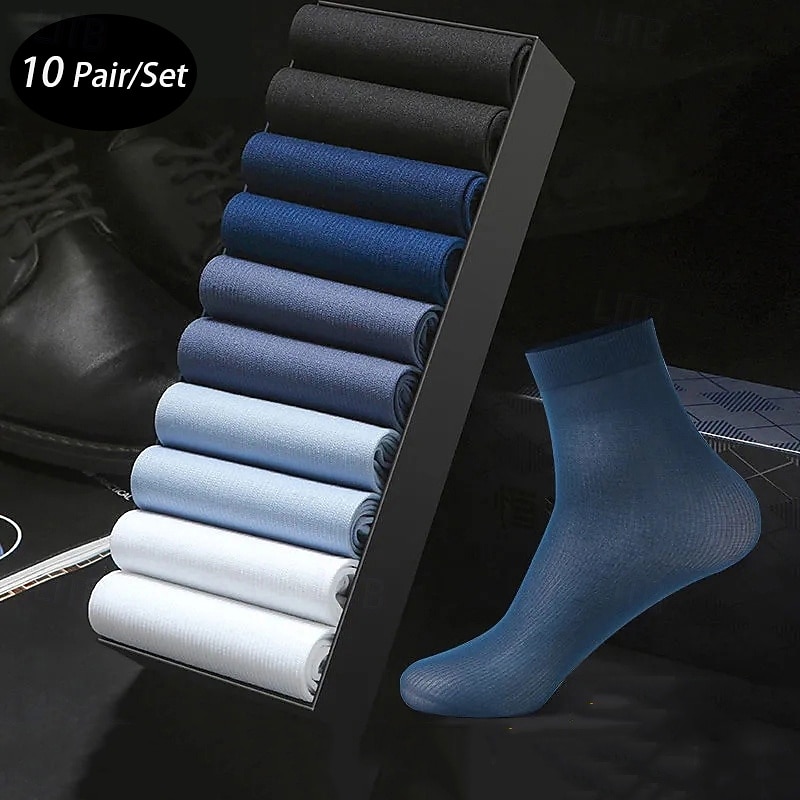 Men's 10 Pairs Multi Packs Socks Crew Socks Running Socks Casual Socks Blue Color Solid / Plain Color Vacation Sports & Outdoor Daily Basic Medium Spring Fall Fashion Casual