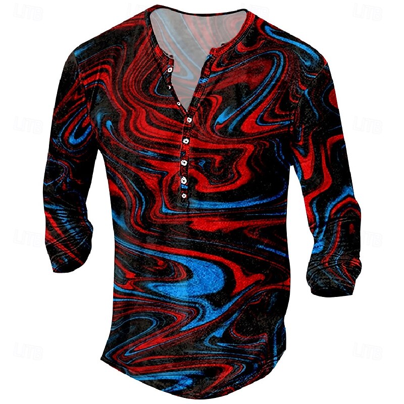 Men's Graphic Abstract T Shirt Henley Shirt Tee Long Sleeve Vintage Designer Stylish Outdoor Casual Daily Spring & Summer Dark Red Black Pink Blue Henley Henley T-Shirt2