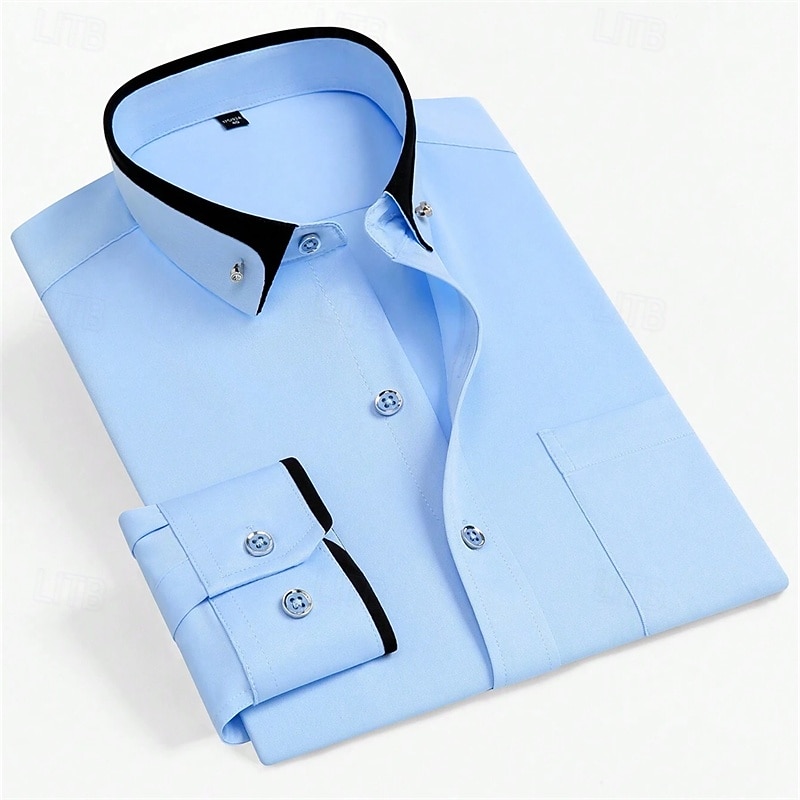 Men's Dress Shirt Button Down Shirt Solid / Plain Color Wedding Light Blue White Light Green Pink Long Sleeve Square All Seasons Clothing Apparel Color Block