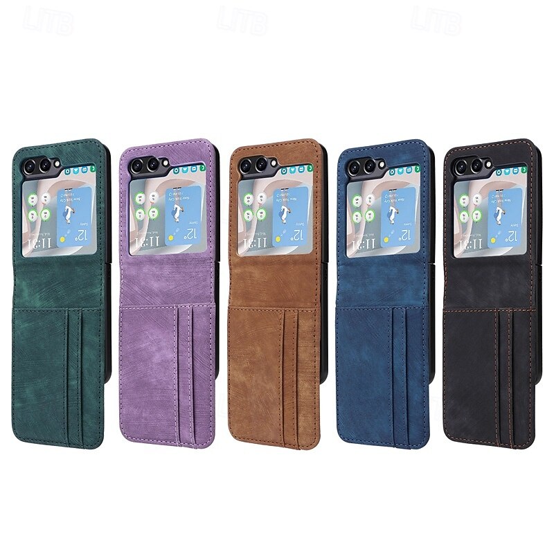 Phone Case For Samsung Galaxy Z Flip 7 Z Flip 6 Z Flip 5 Z Flip 4 Z Flip 3 Back Cover Card Slot Shockproof Retro TPU PU Leather