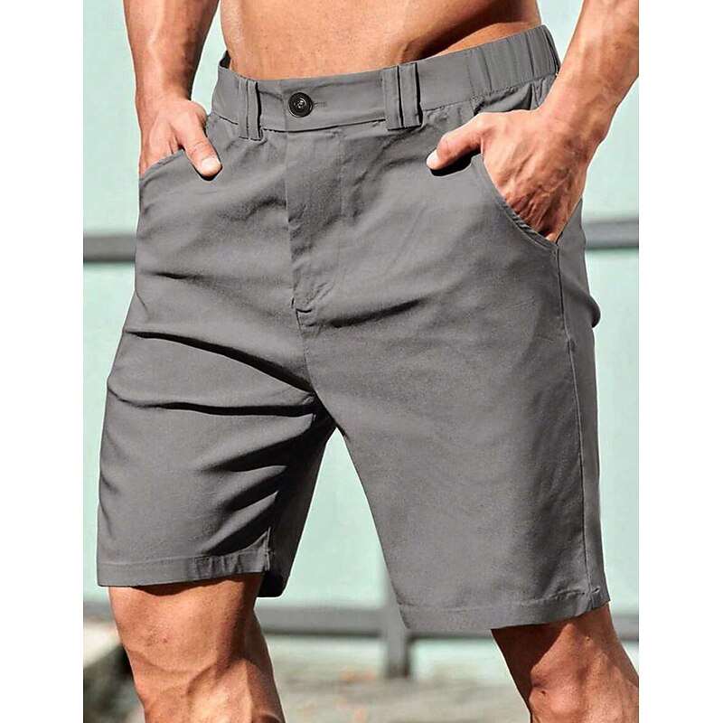 Men's Shorts Dress Shorts Casual Shorts Pocket Elastic Waist Straight Leg Plain Comfort Soft Knee Length Office Business Daily Fashion Streetwear Black Green3