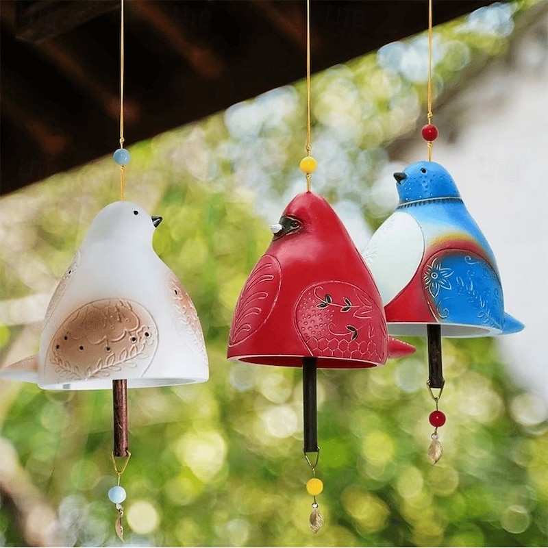 Bird Song Bell, Resin Craft Outdoor Wind Chime, Garden & Patio Hanging Decor, Home & Yard Decoration3