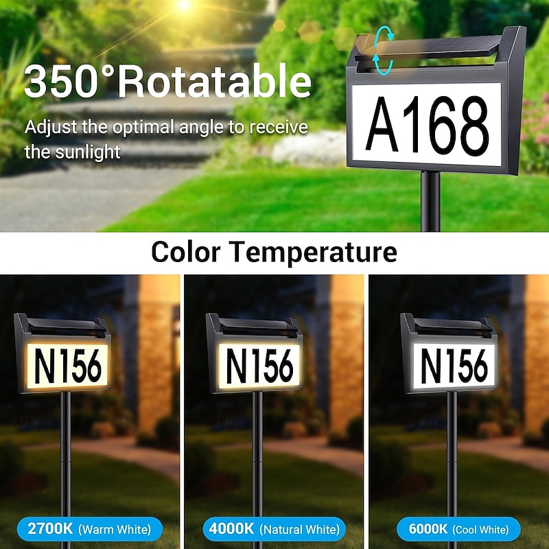 Solar Address Lights LED Illuminated Outdoor Address Plaque with Smart Control 3-Color in 1 Waterproof Solar Powered House Number Light with Stakes for Outside Home Yard Street House 1PC3