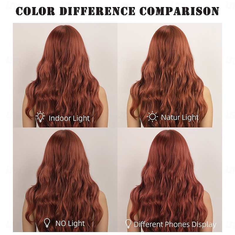 Women's A1 Synthetic Hair Wavy Curly Wig 28 inch Layered Haircut with Bangs Ombre Brown Machine Made Classic Comfortable4