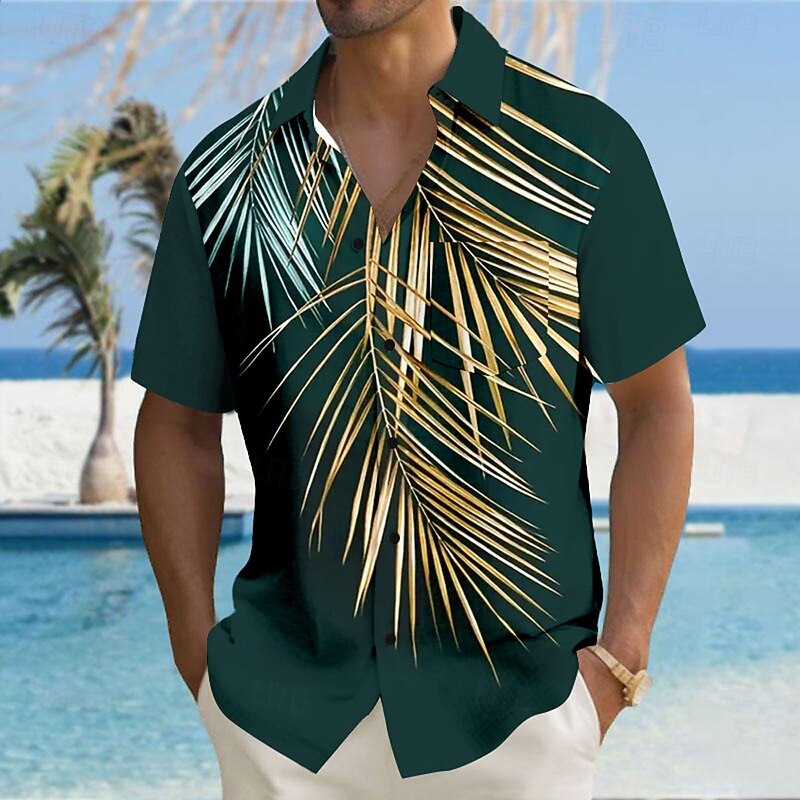 Men's Palm Tree Tropical Plants Shirt Summer Hawaiian Shirt Button Up Shirt Short Sleeve Hawaiian Resort Vacation Holiday Beach Wear Summer Turndown 3D Print Collared Shirts Front One Pocket Dark