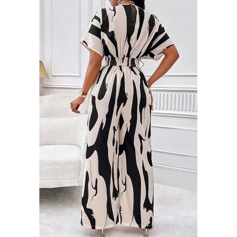 Women's Normal Jumpsuit Streetwear Geometric Half Sleeve Batwing Sleeve V Neck Print Street Daily Loose Fit Brown Green Apricot Summer3