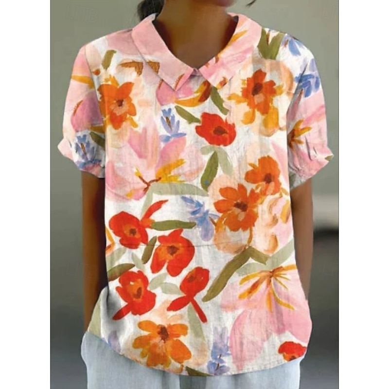 Women's Blouse Floral Elegant Daily Stylish Short Sleeve Shirt Collar Regular Tops Work Daily Holiday Lace White Yellow Blue Orange Green Summer