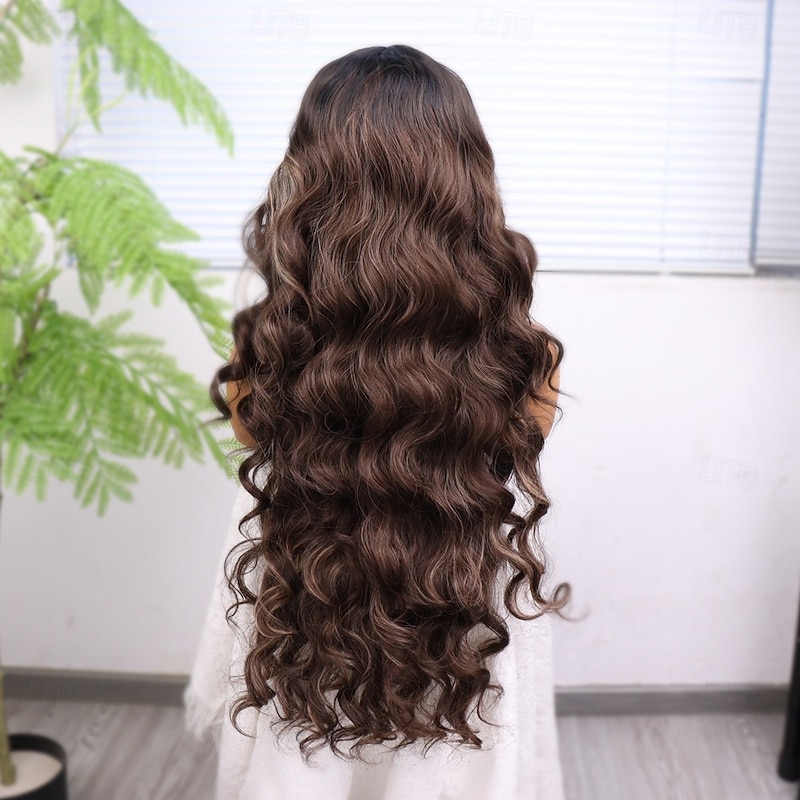 Synthetic Lace Wig Body Wave Style 30 inch Mixed Color Middle Part 13x4 Lace Front Wig Women's Wig Dark Brown / Light Brown4