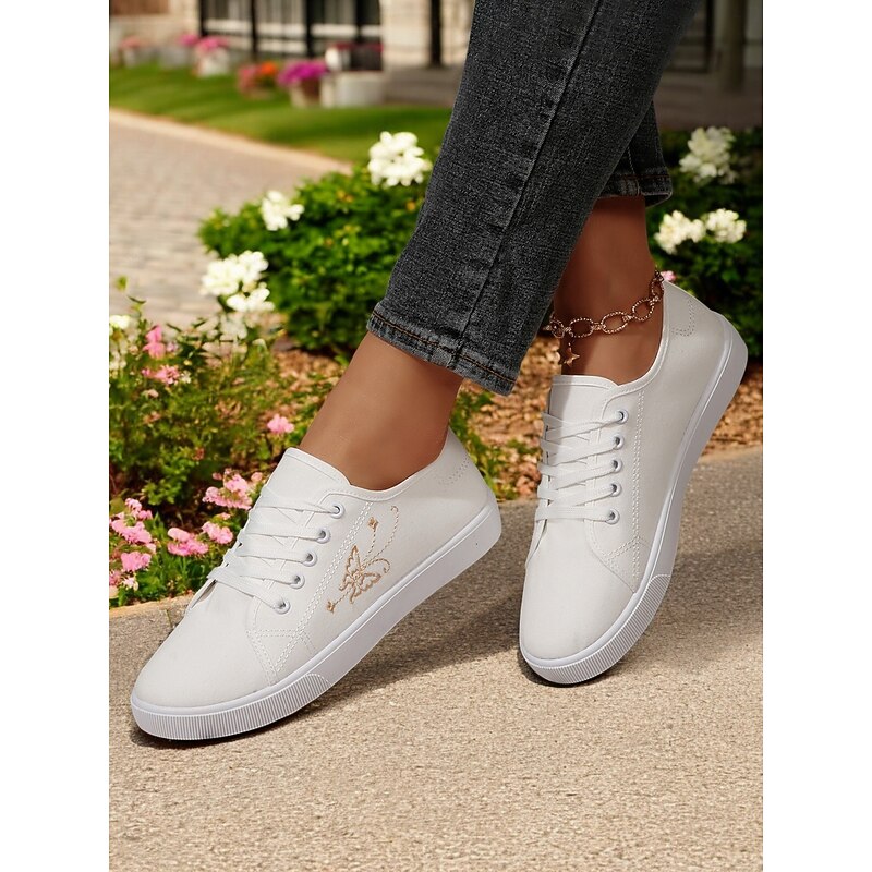 Women's White Flexible Canvas Sneakers – Lightweight Foldable Lace-Up Shoes for Travel, walking and Casual wear3