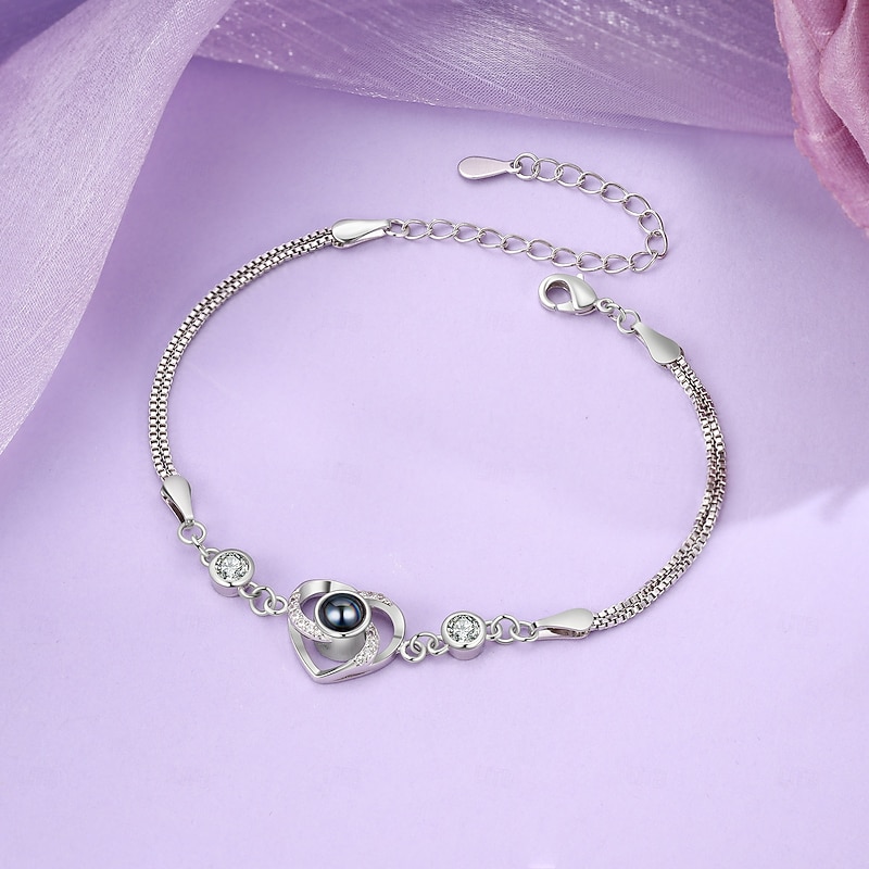 Personalized Elegant Heart-Shaped Bracelet Custom Best Gift for Mom Projection Stone with Custom Photo for Wives and Female Friends3