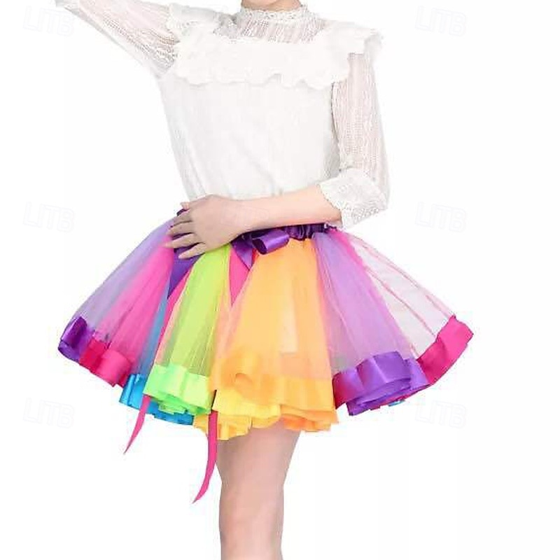 Kids Girls' Skirt Color Block Cute Mesh Outdoor 4 years+ Summer Pink Sky Blue Light Purple2