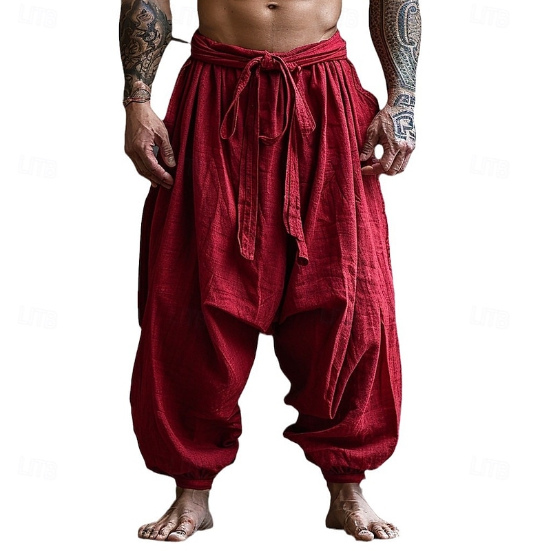 Retro Vintage Medieval Renaissance Pirate Pants Drawstring Solid Color Fancy Dress Men's Pirate Halloween Carnival Vacation Casual Daily LARP Adults' Pants Spring & Summer2