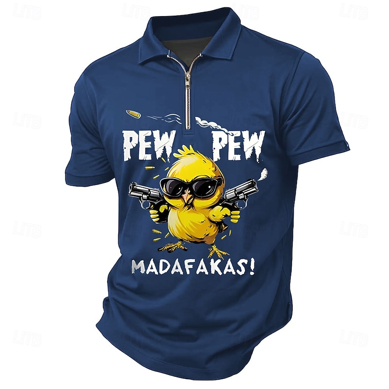 Men's Text Chick Zip Polo Shirts Short Sleeve Polo Shirts Collared Shirts Casual Outdoor Athleisure 3D Print Summer Black Red Dark Green3