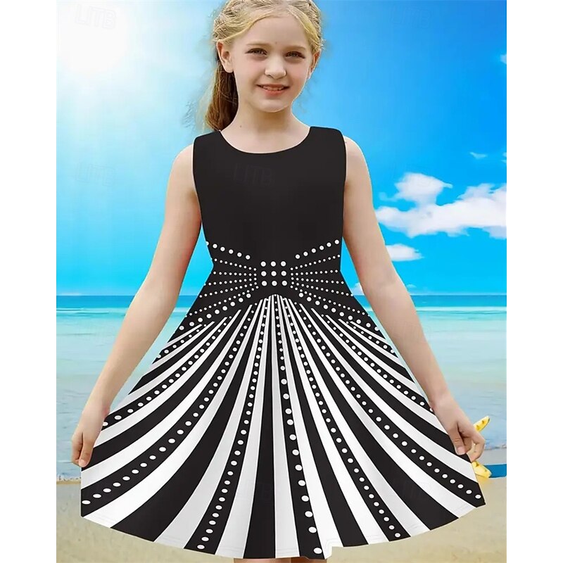 Girls' 3D Striped Dress Sleeveless Summer Spring Vacation Daily Holiday Princess Beautiful Sweet Kids 4-12 Years Casual Dress A Line Dress Knee-length Regular Fit2