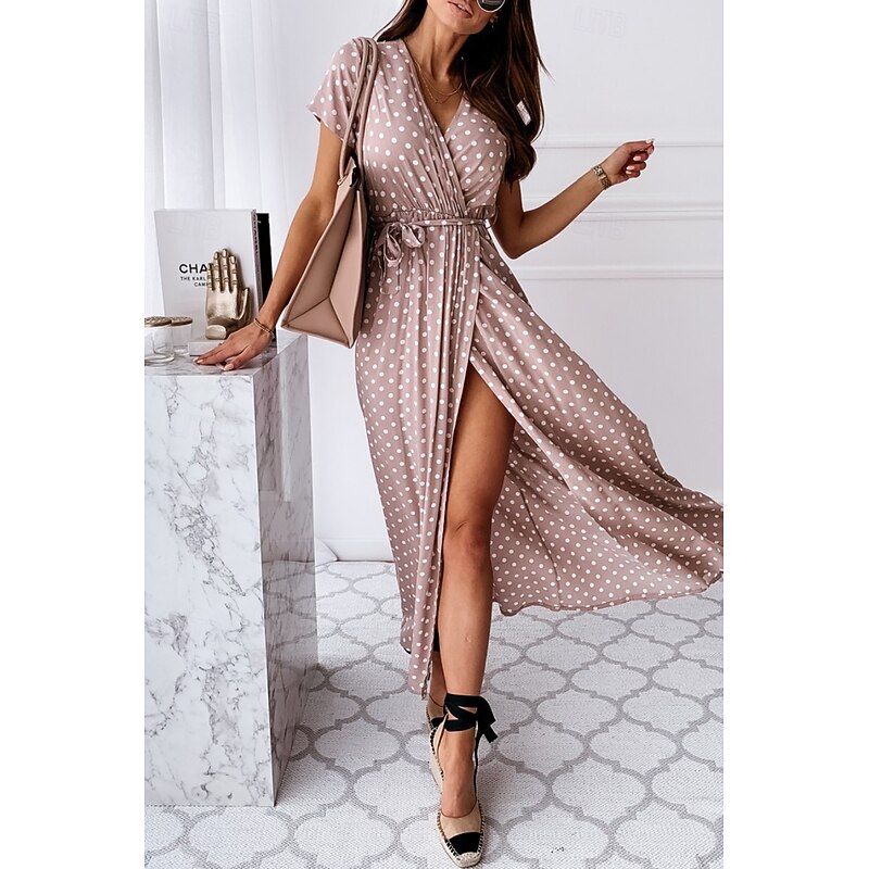 Women's Midi Dress Casual Dress Boho Dress Classic Vacation Daily Holiday Regular Fit Polka Dot Short Sleeve V Neck Black Pink Green Summer4