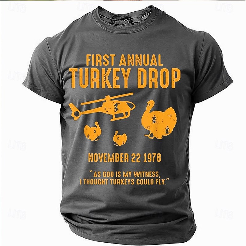Men's Graphic T-Shirt: Funny WKRP Turkey Drop 1978 "As God Is My Witness" Short Sleeve3