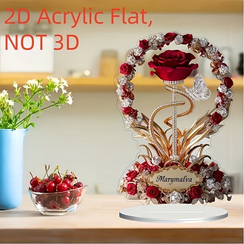 2D Flat Rose Gift for Wife Wife's Birthday Gift Rose Gift for Mom Imitation Crystal Rose Eternal Rose Wife's Best Friend Girlfriend No Electricity Needed2
