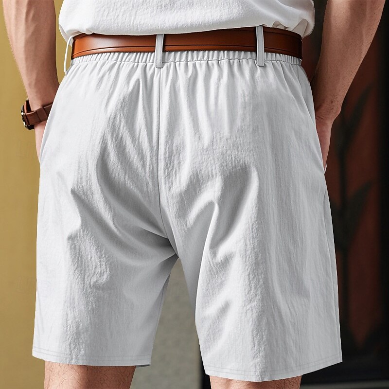 Men's Shorts Linen Shorts Summer Shorts Beach Shorts Pocket Drawstring Elastic Waist Plain Comfort Breathable Knee Length Formal Outdoor Daily Fashion Business Black White4