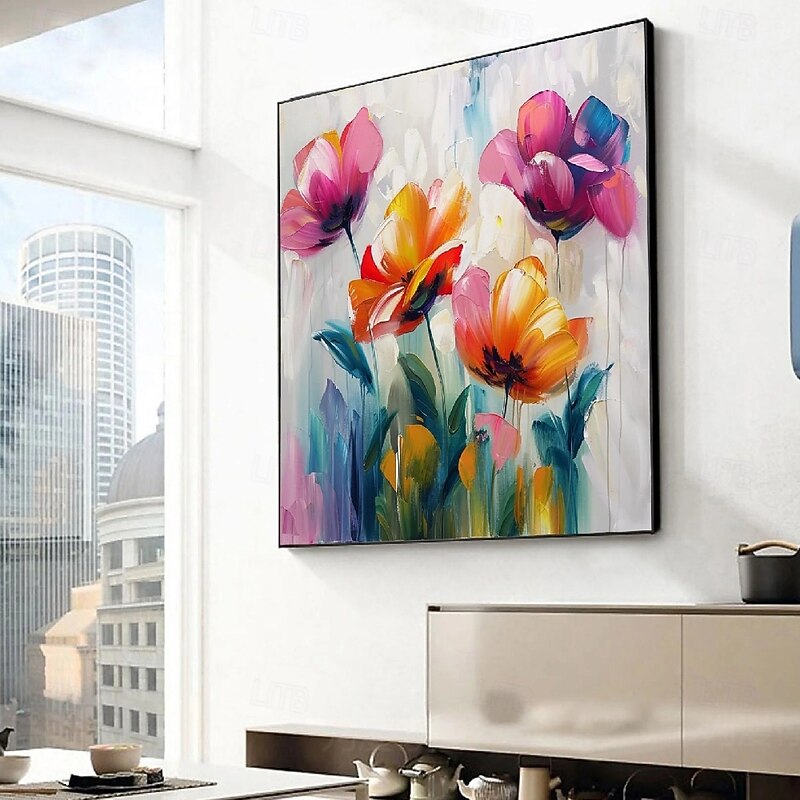 Colorful flower painting hand painted Wild flowers Painting handmade 3D Texture Blooming Flower Painting Canvas Extra Large Size Flora oil painting Wall Art Botanical Wall Art Decor Rose Art painting3