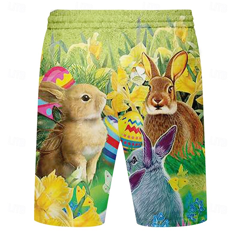 Easter Men's Bunny Easter Eggs Flowers Swim Trunks Swim Shorts Board Shorts Mid Waist Hawaiian Holiday Festival Drawstring Mesh Lining Elastic Waist Designer Clothing Apparel2