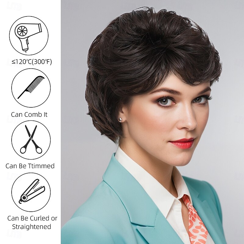 Synthetic Wig Spiral Curl Tight Curl Middle Part Asymmetrical Deep Parting Machine Made Wig 10 inch A1 Synthetic Hair Women's Classic Comfortable Color Gradient Multi-color2