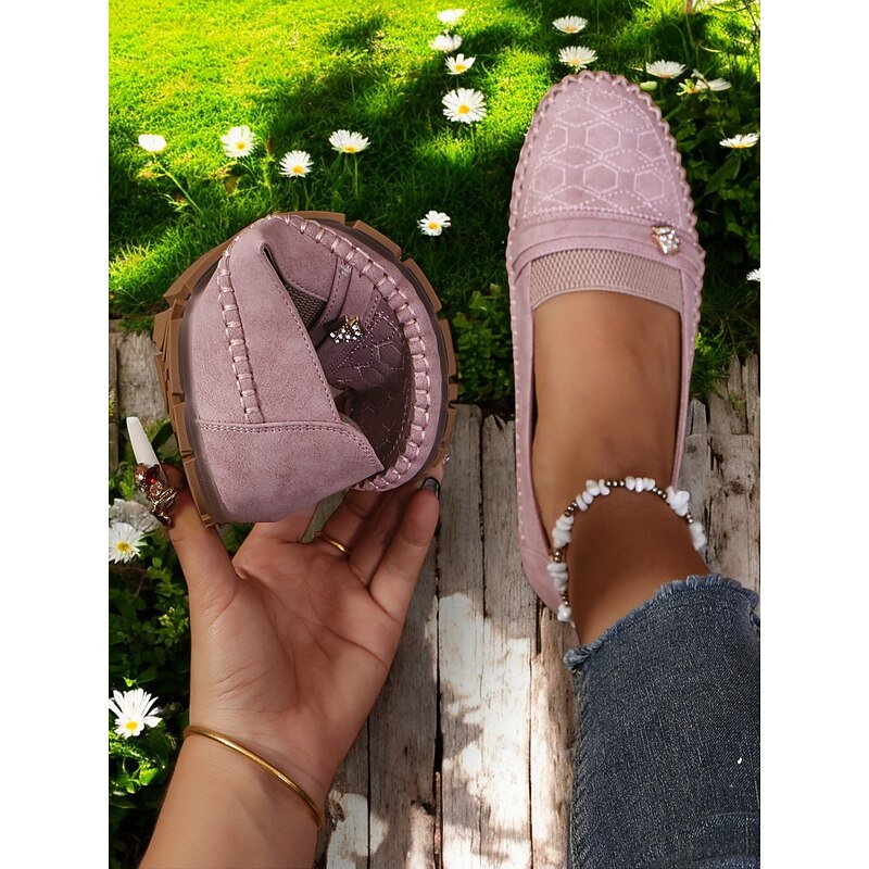 Women's Stitched Rhinestone Loafers – Comfortable Non-Slip Casual Driving Moccasins for Daily Wear4