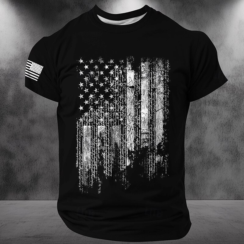 Patriotic T Shirts For Men Cool Skulls American US Flag T Shirt Short Sleeve T shirt 3D Print Crew Neck Shirt Fashion Daily Basic Street Casual Daily Black Blue Green Summer Spring All Seasons