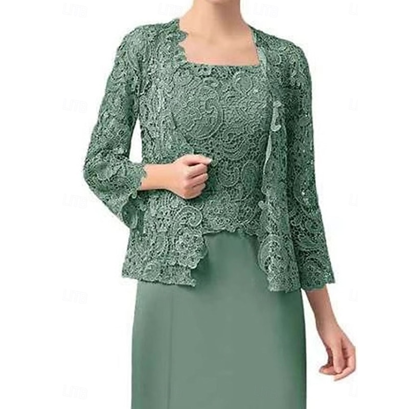 Dress Sets Mother of the Bride Dress Wedding Guest Elegant Simple Scoop Neck Floor Length Polyester Long Sleeve with Solid Color4