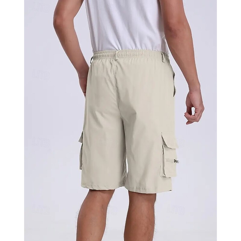 Men's Cargo Shorts Shorts Summer Shorts Drawstring Elastic Waist Multi Pocket USA Flag Comfort Wearable Knee Length Outdoor Sport Daily Fashion Casual Light Grey4