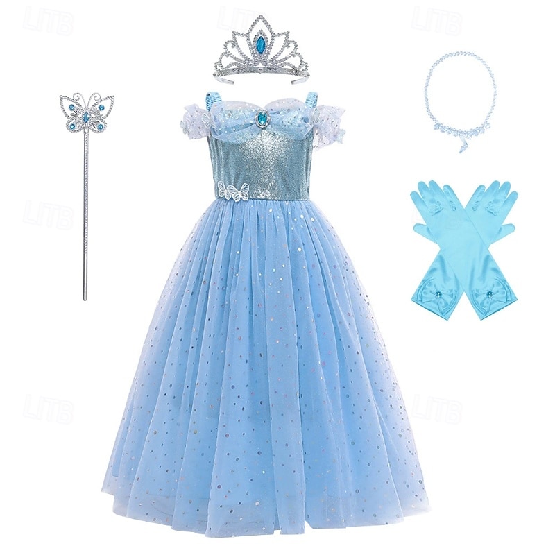 Kids Girls' Dress Cosplay Dress Princess Dress Solid Color Sleeveless Performance Party Cosplay Costumes Mesh Patchwork Costume Sweet Polyester Lace Midi Party Dress Tulle Dress Summer Spring 4 years+