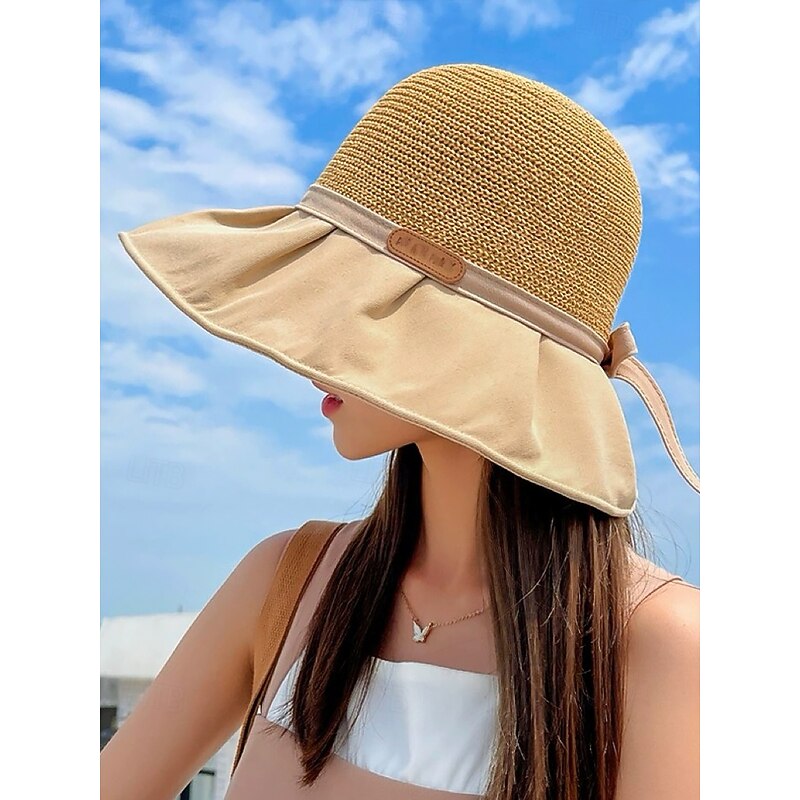 Women's Wide Brim Straw Sun Hat - Foldable UV Protection Soft Brim Beach Hat with Bow Decoration, Elegant Summer Hat for Vacation, Outdoor and Travel3