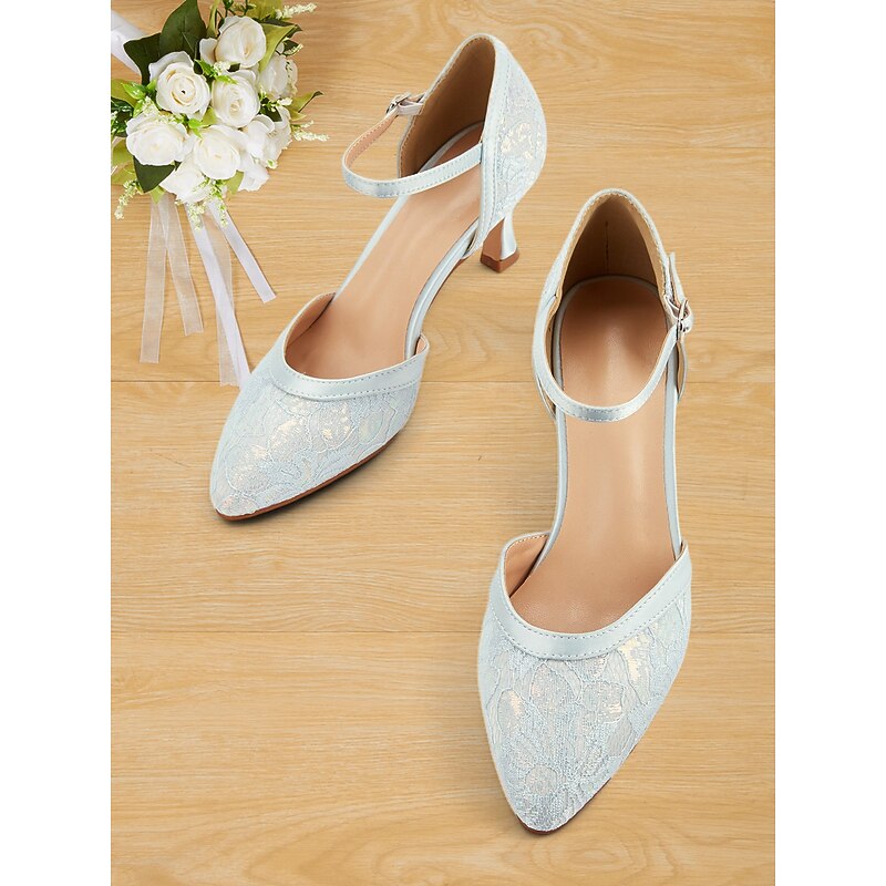 Women's 1950s Lace Ankle Strap Heels – Elegant Pointed Toe Kitten Heel Shoes for Weddings, Parties, and Formal Occasions4