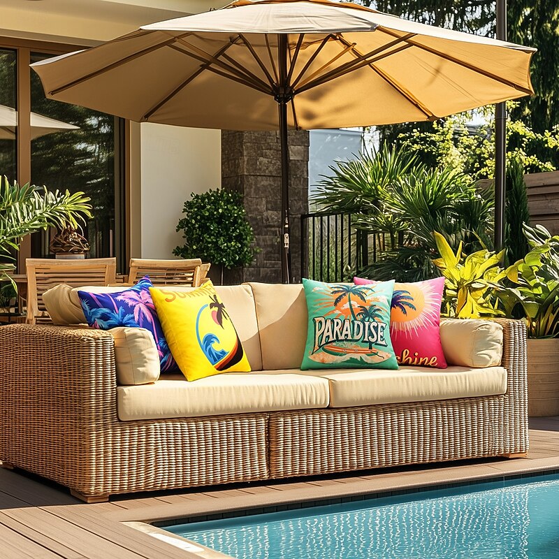 Pillowcase Outdoor Waterproof Hawaii Printing Technology Couch Cushion Cover Coated Outdoor Garden Sofa Cushion Modern Simple 1pc3