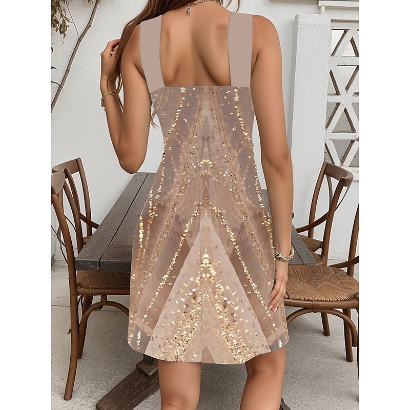 Women's Mini Dress Sundress A Line Dress Vacation Casual Going out Regular Fit Ombre Graphic Sleeveless V Neck Blue Khaki Summer2