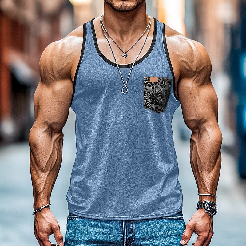 Men's Tank Top Vest Top Sleeveless Shirt Sleeveless Crew Neck Summer Plain Fashion Designer Sporty Pocket Outdoor Casual Beach Red Navy Blue Blue Top Tee for Men