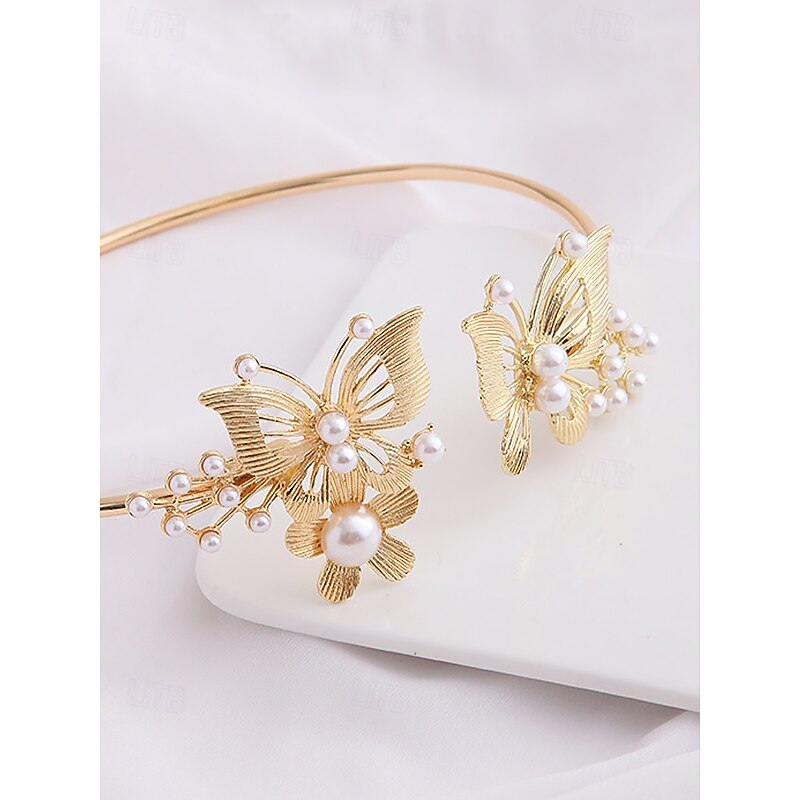 Women's Gold Butterfly Pearl Choker Necklace โ Elegant Statement Jewelry for Weddings, Parties and Special Occasions