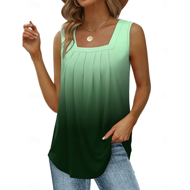 Women's Camisole Tank Top Ombre Graphic Color Gradient Stylish Casual Sleeveless Square Neck Regular Tops Daily Ruched Print Pink Blue Green Summer3