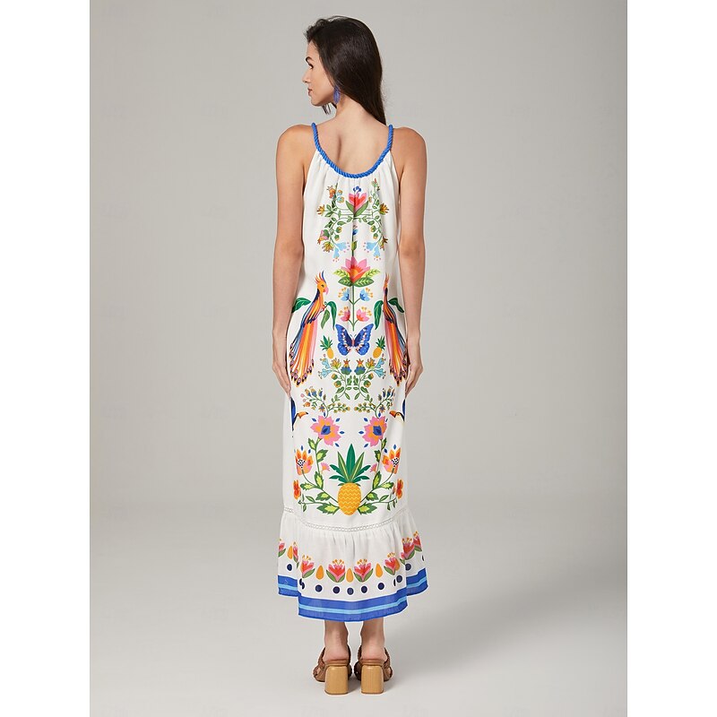 White-Toned Beach Vacation Style Printed Dress3