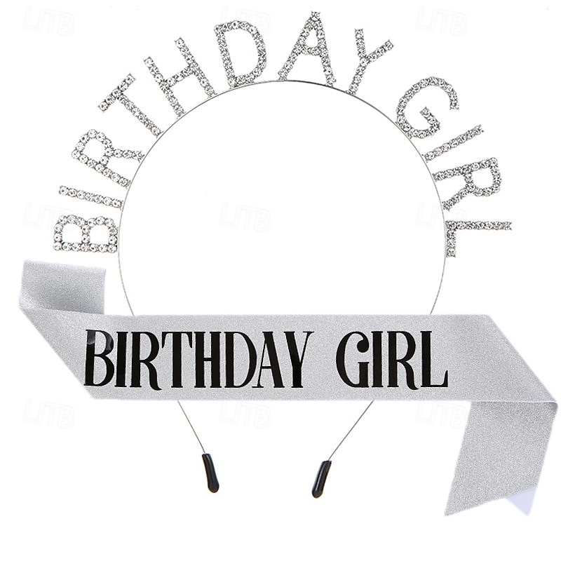 Birthday Party Girl and Women Decorations 2-Piece Set Headband and Sash with 'Birthday Girl' - Available in Multiple Color Combo2