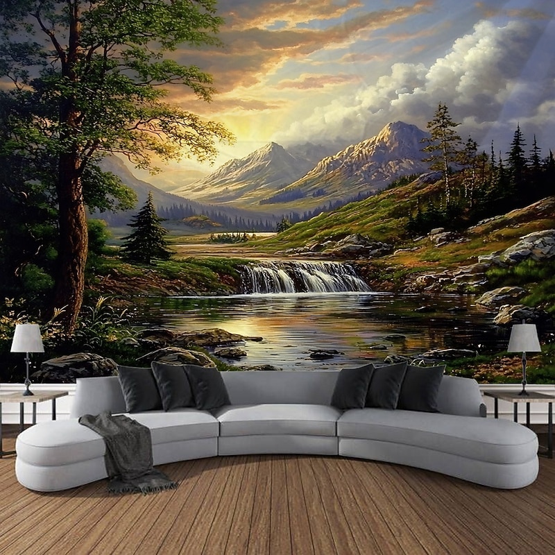 Beautiful Lake Waterfall Plant Landscape Hanging Tapestry Wall Art Large Tapestry Mural Decor Photograph Backdrop Blanket Curtain Home Bedroom Living Room Decoration3