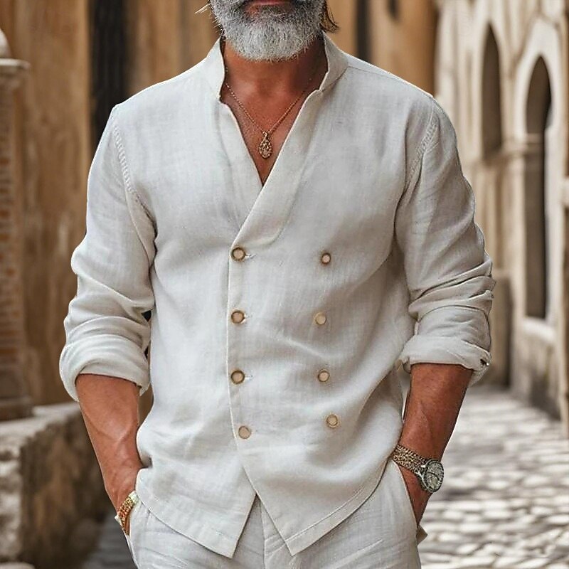 Retro Vintage Medieval Renaissance Shirt Pirate Viking Solid Color Fancy Dress Men's Pirate Halloween Carnival Vacation Casual Daily LARP Shirt Spring & Summer