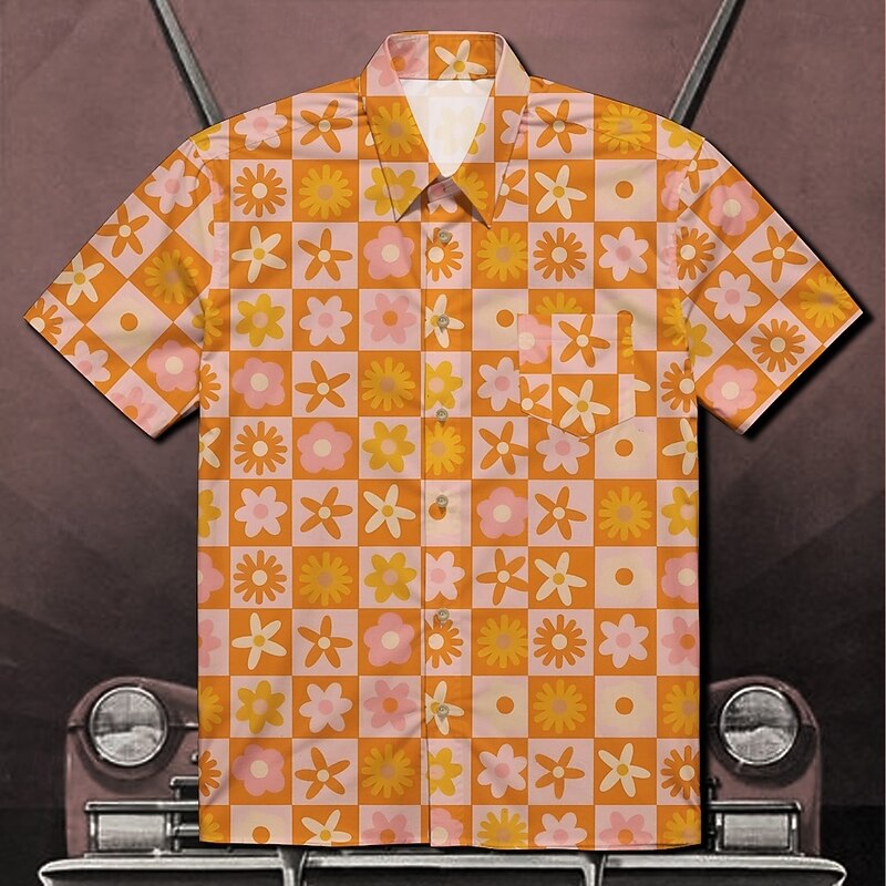 Retro Vintage 1970s Shirt Aloha Shirt Hippie Disco Floral Geometic Fancy Dress Men's Masquerade Vacation Party Pride Parade Adults' Shirt