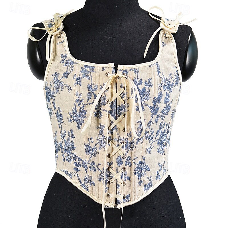 Retro Vintage Medieval Renaissance Corset Vest Bustier Viking Celtic Knight Elven Lace up Floral Fancy Dress Women's Celtic Fantasy Halloween Carnival Vacation Casual Daily LARP Adults' Corset
