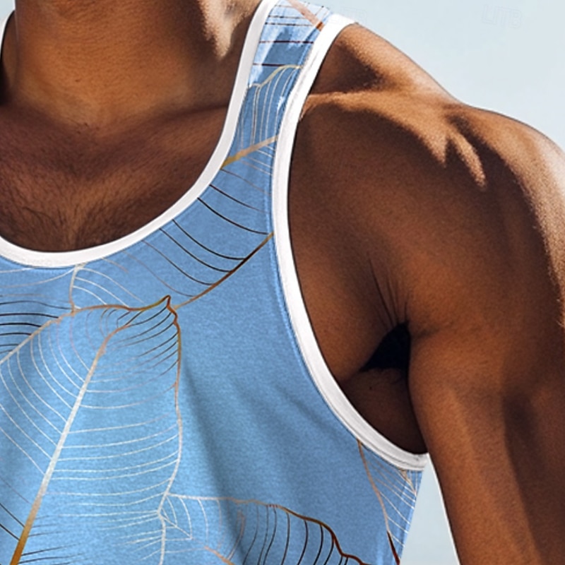 Men's Tank Top Vest Sleeveless Shirt Sleeveless Crew Neck Summer Plants Tropical Palm Leaf Fashion Classic Comfortable Print Casual Holiday Beach Light Green Pink Blue Top Tee for Men4